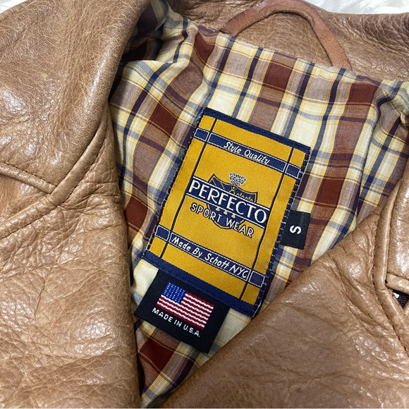 SCHOTT PERFECTO TAN LEATHER ASYMMETRICAL MOTORCYCLE 525W JACKET MOTO BIKER - Picture 2 of 10